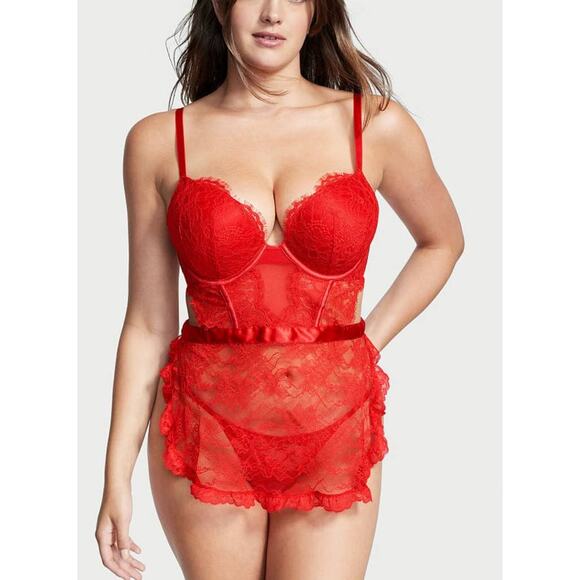 Victoria's Secret Bombshell Very Sexy Red Lace Padded Apron and Thong - M - Picture 3 of 9